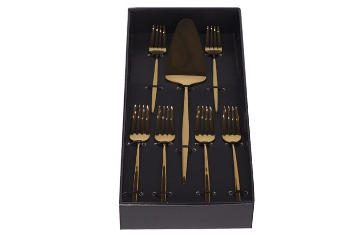 Zestaw portugalskich sztućców do ciasta Cairo Shiny PVD Gold - obrazek 3