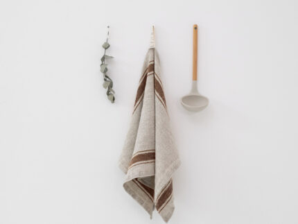 Lniana ścierka kuchenna LINEN TALES Vintage z paskami Mocca
